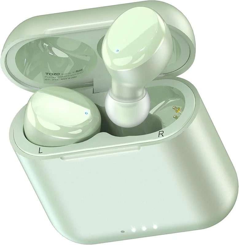 TOZO T6 äkta trådlösa öronproppar Bluetooth-hörlurar touch-kontroll med trådlöst laddningsfodral IPX8 vattentäta stereohörlurar i örat inbyggt mikrofonheadset premium djup bas för sport grön — Hörlurar och ljud