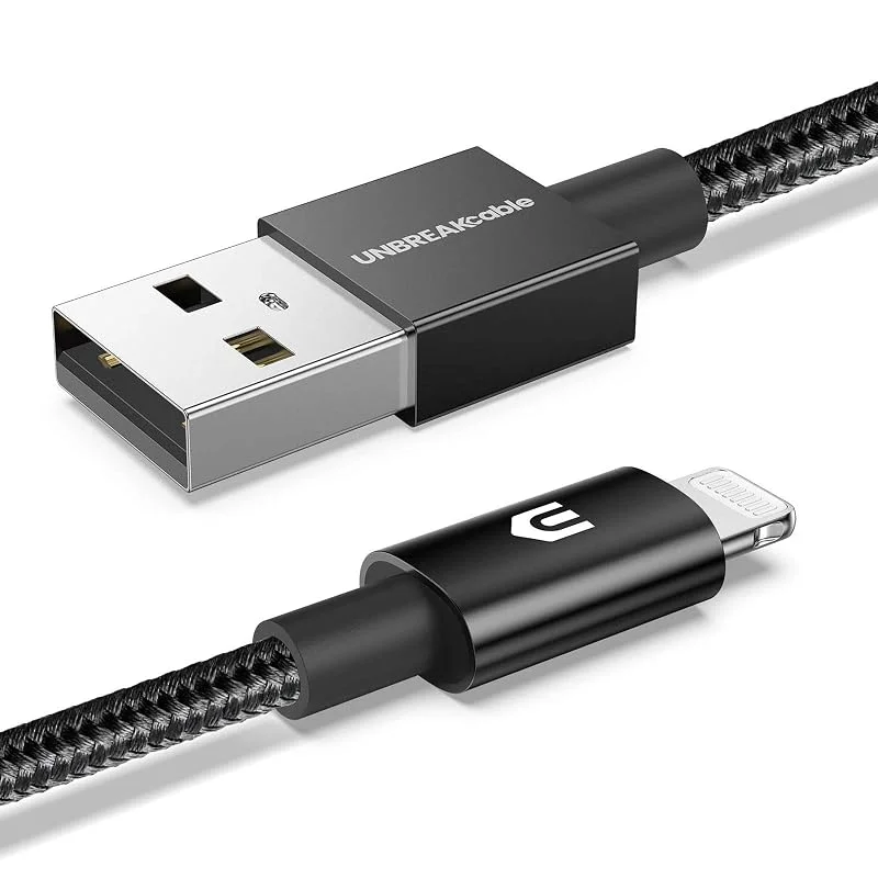 UNBREAKcable iPhone Ladekabel, Lightning Kabel - 2M [MFi-Zertifiziert] - mit Apples originalem C89-Terminal und Smart-Chip Datenkabel kompatibel mit iPhone, iPad Air, Airpods (Schwarz) — Mobil och surfplatta