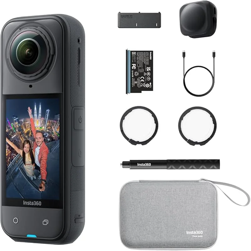 Insta360 X5 måste-ha-paket – vattentät 8K 360°-kamera, ledande i svagt ljus, osynlig selfie-stick-effekt, robust och utbytbara linser, 3 timmars batteri — Mobil och surfplatta