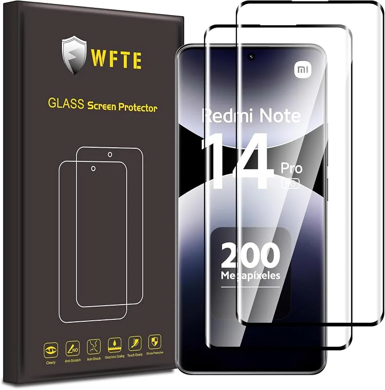WFTE [2-delat härdat glas till Xiaomi Redmi Note 14 Pro 5G, Poco X7 3D-heltäckande skärmskydd [9H hårdhet] [ reptålig][fingeravtrycksskydd] skärmskydd för (svart) — Mobil och surfplatta