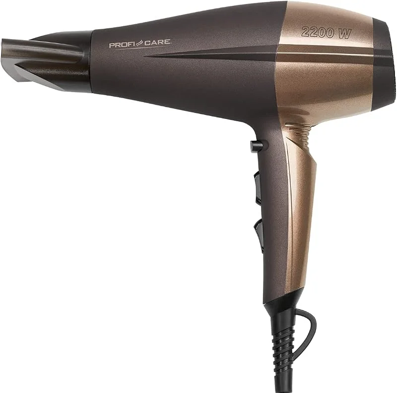ProfiCare PC-HT 3010 kompakt hårtork, 3 temperatur-, effektnivåer, joniseringsfunktion, 2 fläktnivåer, cool shot, brun, brons, 330101 — Hårvård