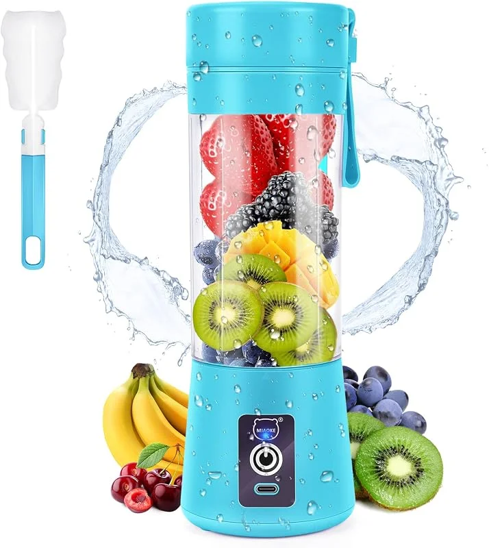 bärbar mixer, personlig minijuicemixer med sex blad i 3D, uppladdningsbar via USB, juicepress för hem, kontor, utomhus (blå) — Kök & Hushåll