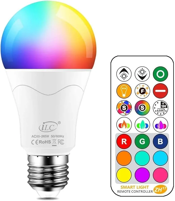iLC LED-lampa ersätter 85 W, 1 050 lumen, RGB-glödlampa med fjärrkontroll, färgväxling, färgad glödlampa varm vit (2 700 Kelvin), Edison E27 — Smart belysning