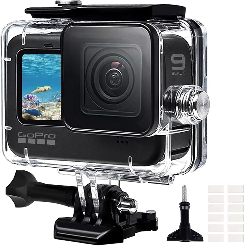REDTRON Vattentätt husfodral för GoPro Hero 9, 10, 11, 12, 13, 60M dykskyddshölje för Gopro Hero 9, 10, 11, 12, 13 svart actionkamera, vattentätt vattenskyddande skyddshölje med snabbkoppling och tumskruv — Portabel digital och ljud