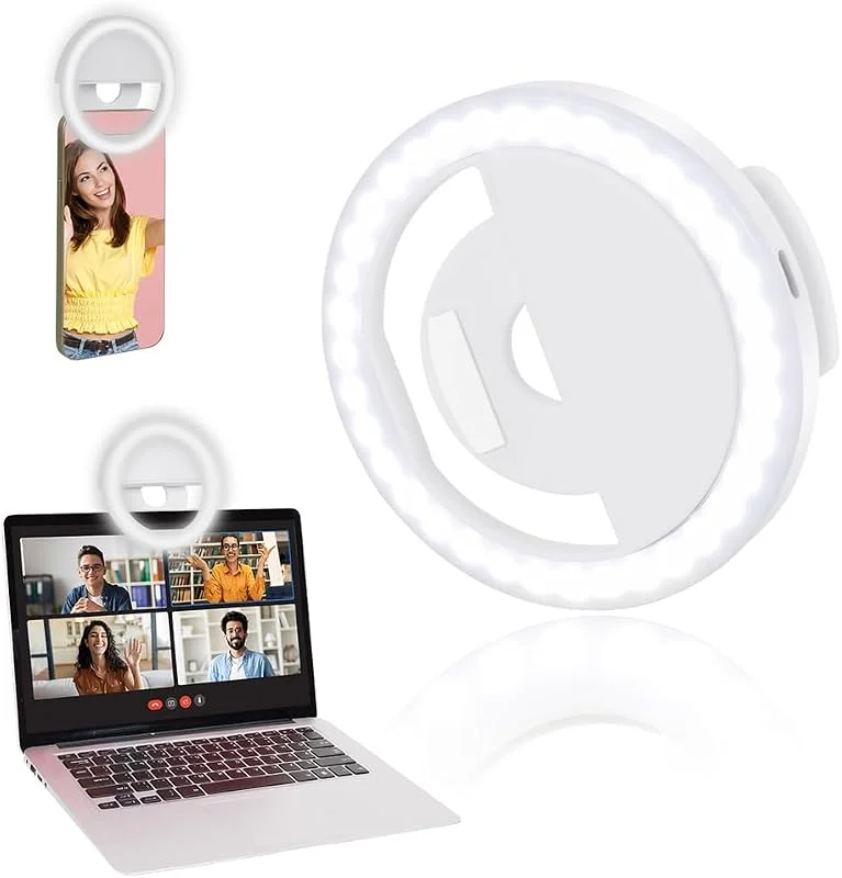 OSDUE Selfie-ringlampa för telefon, uppladdningsbar bärbar clip-on ringlampa med 36 lysdioder för surfplatta bärbar dator zoom makeup vlog och videokonferens — Mobil och surfplatta