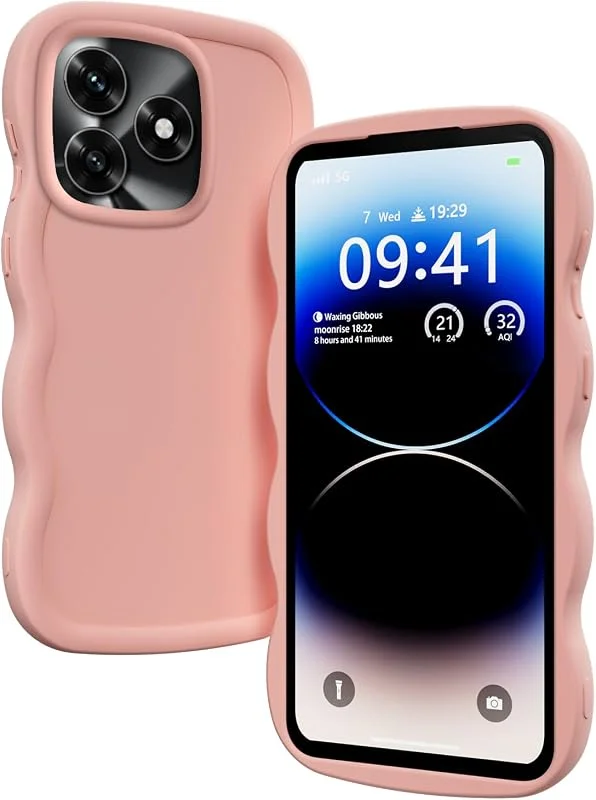 XINYEXIN Flytande silikonfodral för Honor X5C Plus, våg ram lockig form söt skyddande fodral mjukt stötsäkert stötskydd – rosa — Mobil och surfplatta