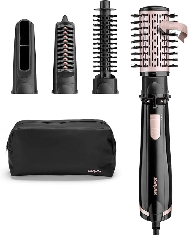BaByliss Dry, Straighten and Style - Roterande Varmluftsborste, Stylingverktyg med Jonfunktion & 4 Tillbehör, Svart, AS200E — Hushållselektronik