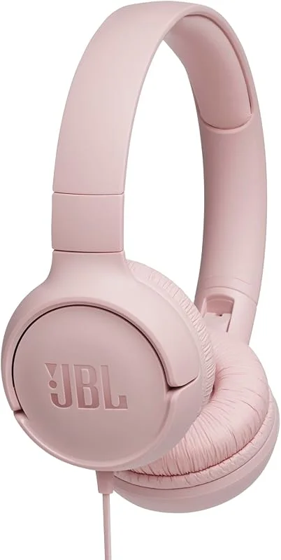 JBL Tune500 On-Ear Hörlurar med rosa kabel – Hörlurar med 1 knappfjärrkontroll, integrerad mikrofon och röstassistent – samtal och lyssna på musik på språng — Hörlurar och ljud