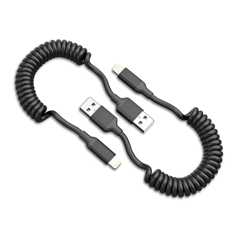 Spiralkabel USB Lightning kabel kort, 2-pack MFi certifierad Coiled USB A till Lightning-kabel iPhone laddningskabel snabbladdningskabel Carplay kabel kompatibel med iPhone 14 13 12 11 Pro Max 8 7 6 — Mobil och surfplatta