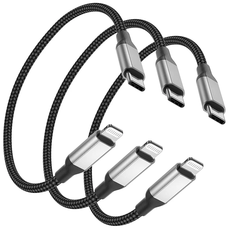 30 cm USB C till Lightning-kabel, kort, 3-pack iPhone-laddningskabel USB C - Svart — Mobil och surfplatta