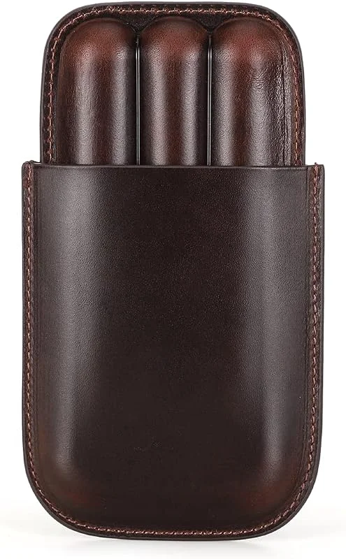 Hiram Cigarrfodral äkta läder cigarr humidor bärbar multifunktionell cigarr reselåda tobaksrör förvaringspåse för män, 5003-brun, For 3 Cigars, Retro — Laddning och kablar