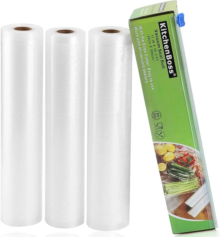KitchenBoss Vakuumpåsar för mat, 3 rullar 28 x 500 cm totalt15M, (Inga fler saxar) rullar präglade påsar, för förvaring av mat och matlagning Sous Vide — Kök & Hushåll