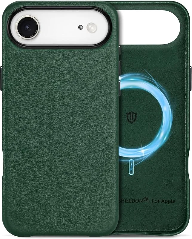 SHIELDON läderfodral för iPhone Air 6, 5" 5G 2025, nattgrön — Mobil och surfplatta