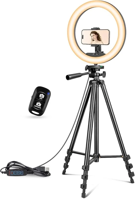 UBeesize Selfie Ring ljus med Stativ, LED-ringlampa med Stativ, Perfekt för YouTube-video, Fotografi, Selfie, Vlog, Smink Eller Live-streaming, Svart — Mobil och surfplatta