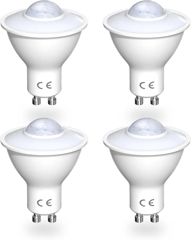 Luxvista 4-Pack 5W GU10 LED-lampor med rörelsesensor, motsvarande 50 W glödlampa, automatisk på, av PIR infraröd detektering, för ingång (ej dimbar, varmvit 3 000 K) — Smart belysning