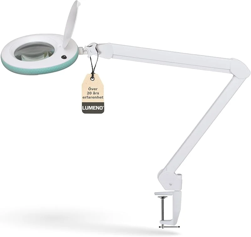 Lumeno LED förstoringslampa 7215GN Lupplampa med 127 mm lins av äkta glas, arbetsplatslampa, kosmetiklampa, lämplig för kosmetik, hobbyister, förstoringsglas för läshjälp, 5 dioptrier grön — Hushållselektronik