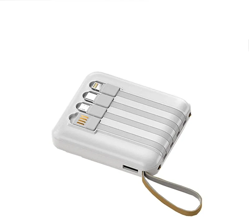 20000 mAh Power Bank bärbar batteriladdare, snabb laddning, snabbladdning av mobiltelefon Power Bank, 4 Mobil Strömkablar (vit) — Mobil och surfplatta