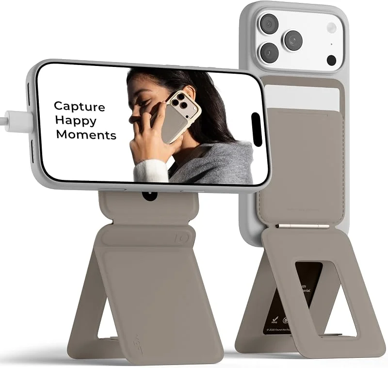 MOFT Korthållare & mobiltelefonstativ stativ, korthållare plånbok med vinkeljustering och starka magneter, mini selfie stick stativ för iPhone 17, 16, 15, 14, 13, 12 serien, smartphone (taupe) — Mobil och surfplatta