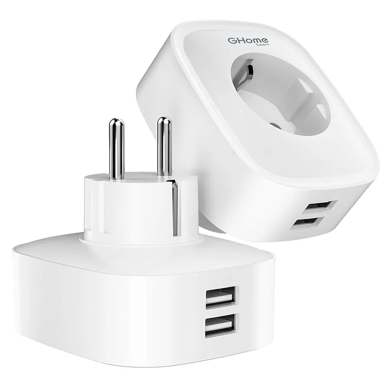 Smart WiFi-uttag med 2 USB 16A, Smart Alexa-uttag mäter energiförbrukning, fungerar med Alexa och Google Home, fjärrstyrningsapp, timerfunktion för hemmakontor, 2, 4 GHz, 4 st — Smarta hem