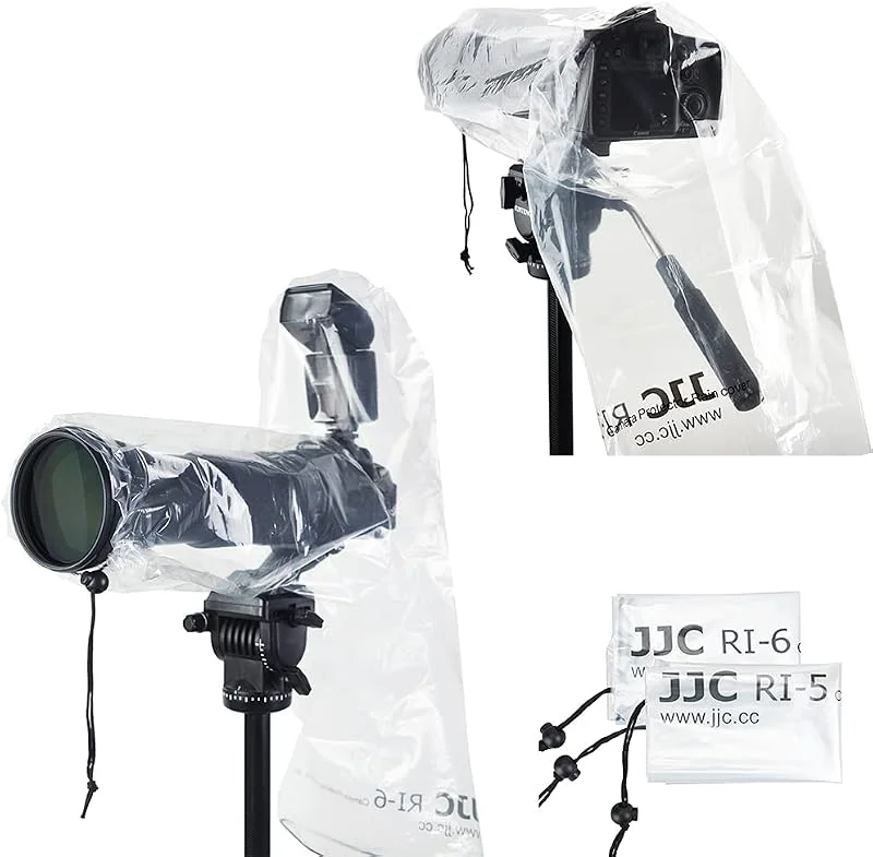 JJC camera rain cover, waterproof rain cover for Canon, Nikon, Sony, DSLR camera with lens (11" long, 7" wide) and external hot shoe flash (2 pieces - 2 styles) — Portabel digital och ljud