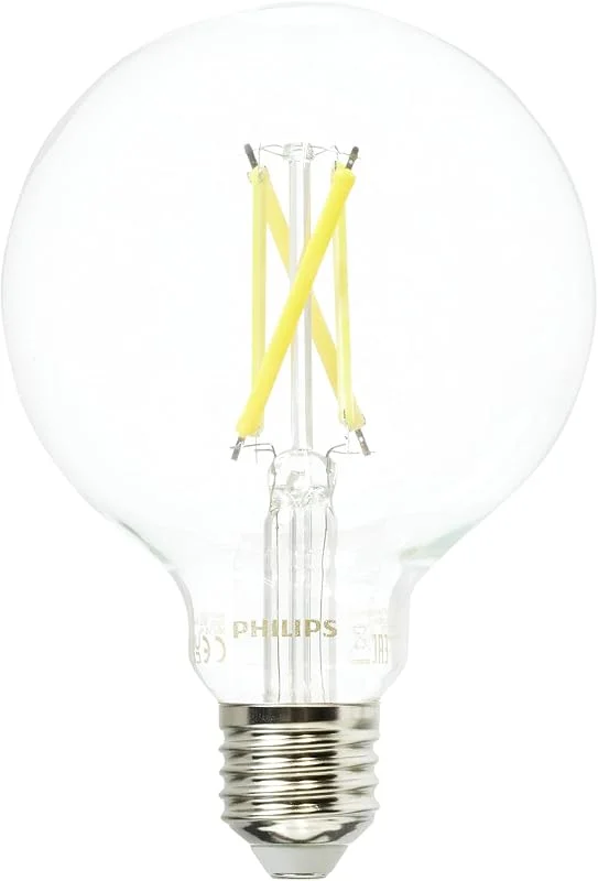 Philips Classic: LED ljuskälla, 60W, E27, G93, Klart glas, varmvitt ljus, 2700 kelvin, dimbar — Smart belysning